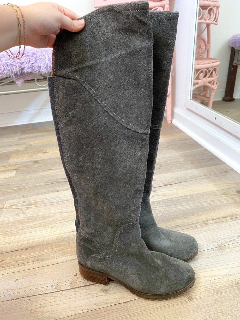 Lucky Brand Dark Grey Thigh-High Riding Boots - Size 8.5